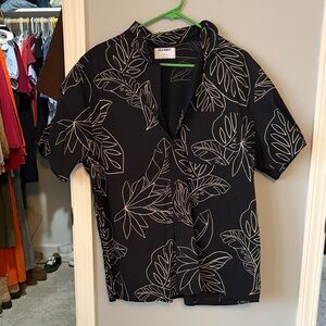 Old Navy Black Shirt with White Leaf Pattern
